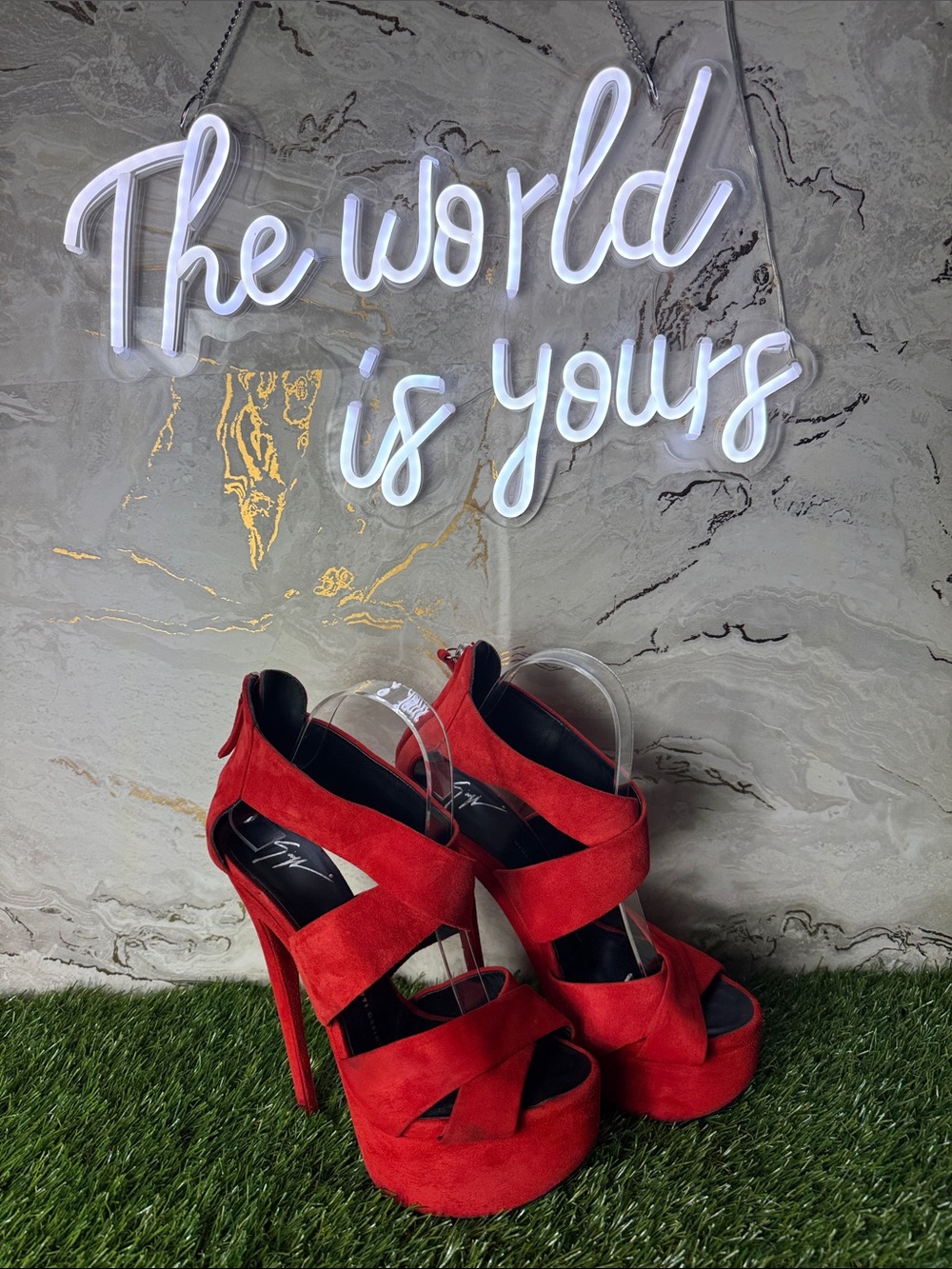 Giuseppe Zanotti Red Suede Crisscross Platform Heels